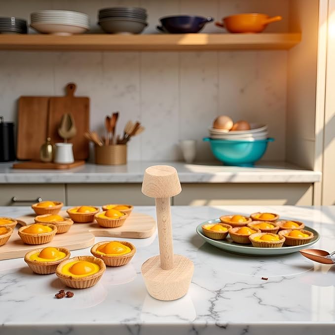 Tart Tamper - Double Side Wooden Egg Mold DIY Cake Pastry Pusher for Kitchen Party Baking Tools, Pie and Quiche Pans