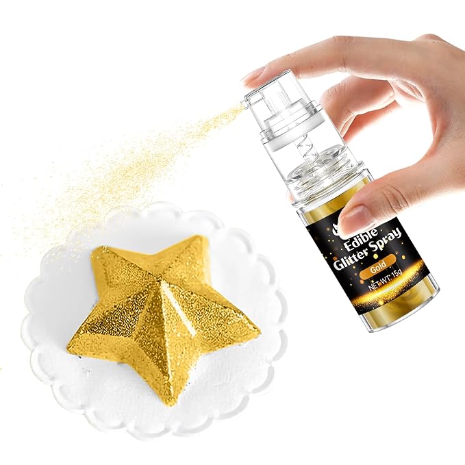 Gold Edible Glitter - 15g Edible Glitter Spray Food Grade Gold Drink Glitter for Cakes, Cookies, Cake Pops, Chocolate, Strawberries, Cocktails & Beverages
