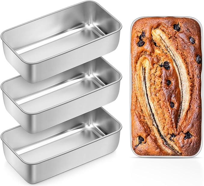 Leonyo 4 Pack 9x5IN Loaf Pans for Baking Bread, 9x5IN Stainless Steel Bread Loaf Pans for Homemade Meatloaf, Banana, Brownies, Lasagnas, Dishwasher Oven Safe