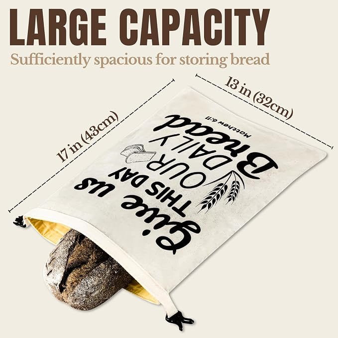 InnoBeta Beeswax Bread Bags for Sourdough & Homemade Bread, 2 Pack Reusable Cotton, 17"x13", Daily Bread Verse