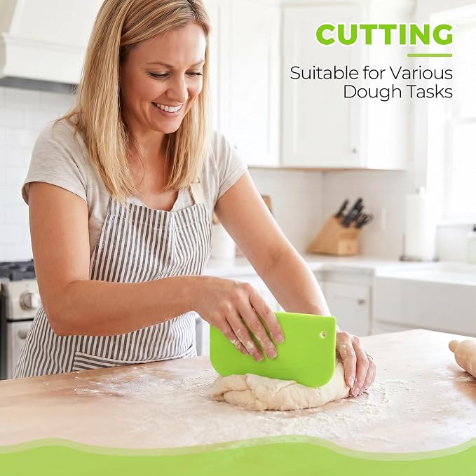 6PCS Dough Scraper Set, Bench Scraper for Baking, Plastic Flexible Bowl Scraper, Bread Dough Cutter for Sourdough, Cake, Fondant Icing, Multipurpose Kitchen Food Scraper