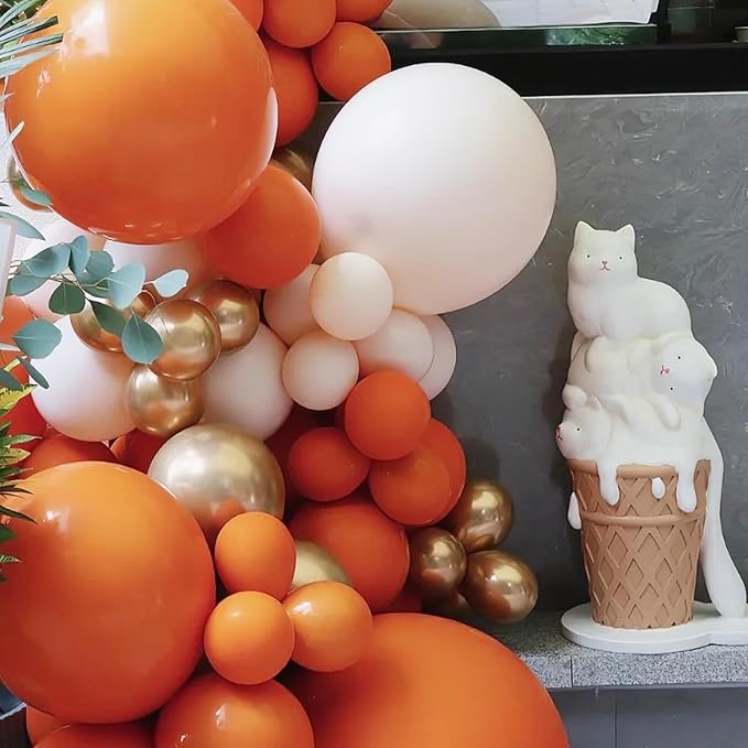 Voircoloria 130pcs Burnt Orange Balloons Different Sizes 18" 12" 10" 5" Retro Orange Latex Balloon Garland Arch Kit for Birthday Baby Shower Graduation Wedding Anniversary Party Decorations