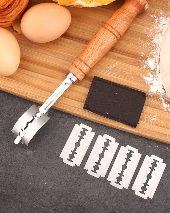 Bread Lame, Stainless Steel Sourdough Scoring Tool, Scoring Knife for Bread Baking Supplies, Bread Scorer with 5 Ultra-Sharp Razor Blades and Wood Handle, 7.32"
