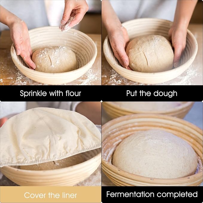 4Pcs Banneton Liners, 10In Cloth Bowl Covers for Bread Proofing,Reusable Natural Rattan Banneton Liner Cloth Cover for Bakery Home Baking, 2 Round & 2 Oval Sourdough Proofing Covers