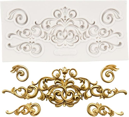 Baroque Fondant Mold Curlicues Scroll Lace Border Silicone Mold For Cake Decoration Chocolate Cupcake Topper Candy Sugar Craft Polymer Clay Gum Paste