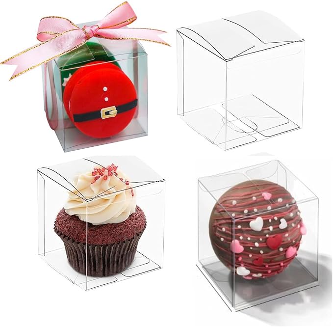 TEMLQPACK 50 Pack 3x3x3 Inch Clear Hot Chocolate Bomb Boxes - Christmas & Birthday Gift Boxes