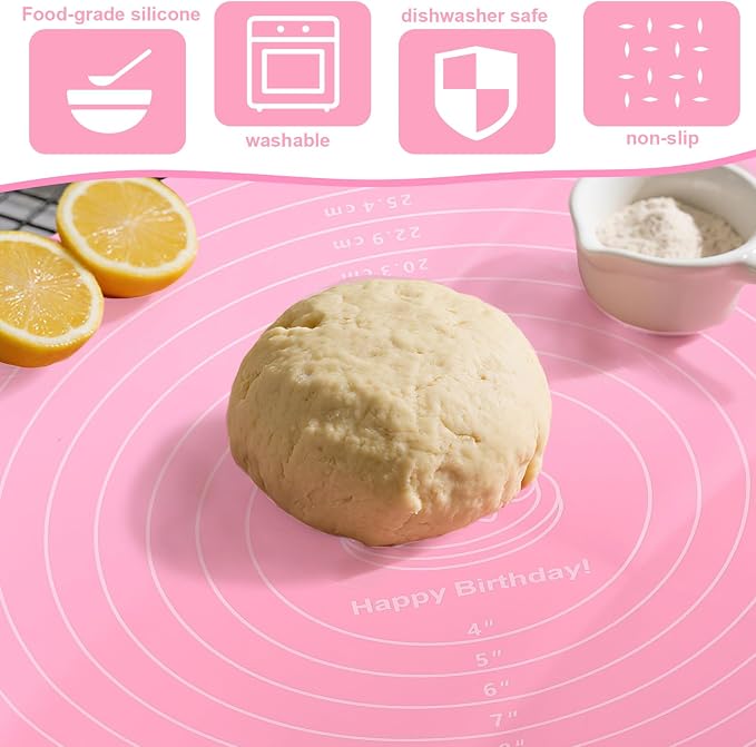3 Pcs Round Silicone Cake Mat, Reusable Non Slip Heat Resistant Silicone Baking Mat Printed with Clear Scale for Cake Turntable Pizza Dough Pastry Rolling (Pink, Blue, Green)