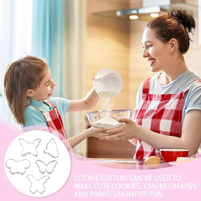 5Pack Butterfly Cookie Cutter Set, Stainless Steel Butterfly Wings Shaped Baking Molds for Biscuit Fondant DIY Cake Craft Pastry Decoration Party Supplies