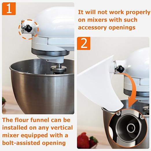 Flour Funnel Attachment for KitchenAid Stand Mixer, Hands-Free No-Spill Pouring Shield for Tilt-Head 4.5 & 5 Qt Bowls (KSM150), Dishwasher Safe Baking Accessory for Dry & Liquid Ingredients (White)