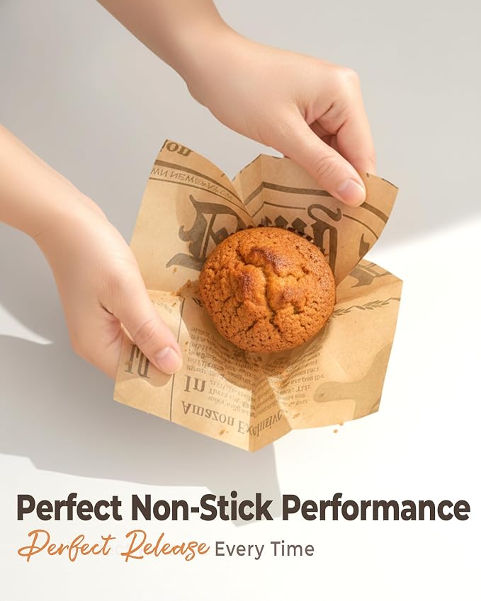 Bake Choice 200pcs Tulip Cupcake Liners for Baking Cups Newspaper Print Parchment Paper Tulip Muffin Liners, Grease Resistant Cupcake Wrappers for Party, Christmas