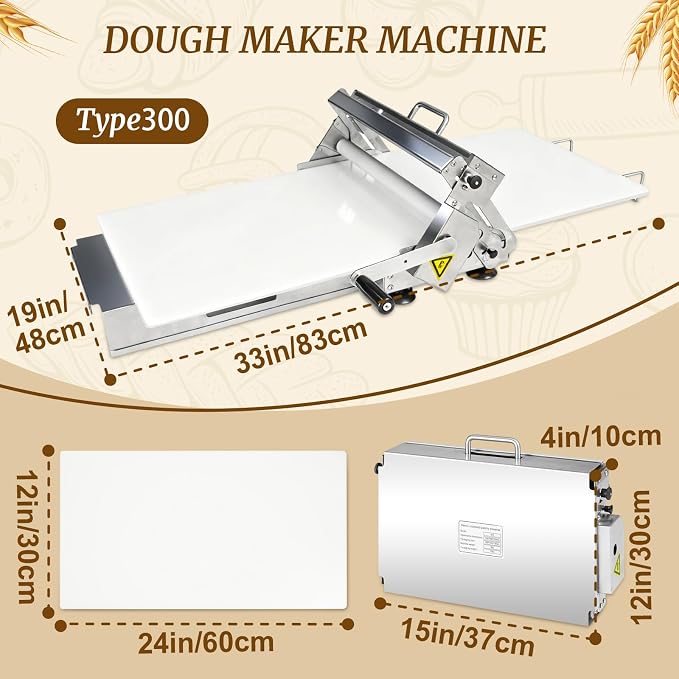 Manual Dough Sheeter 23.6"x12",Roller Machine,Commercial Folding Dough Maker with Carry Handle, Adjustable Thickness for Pizza, Pasta, Pastry
