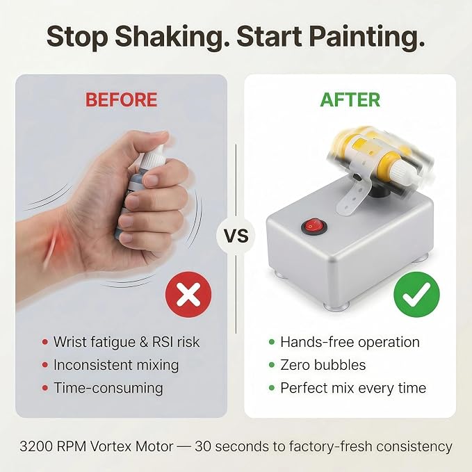 Electric Paint Shaker, Multi-Use Mixer for Nails, Tattoo, Model | Versatile for polishes & inks, Weighted anti-slip base, On/off switch, Hands-free operation, Revives old paints, Saves time