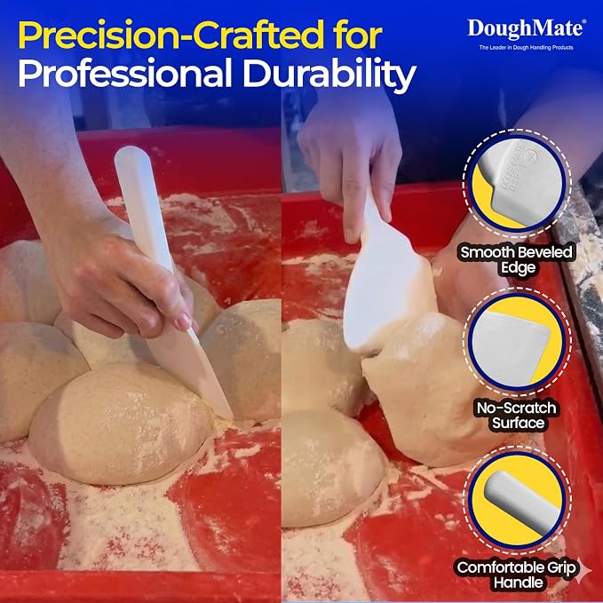 DoughMate® EZ-Lift™ Dough Scraper (2-Pack) – NSF Certified, BPA-Free Plastic Bench Scraper, Non-Scratch Dough Cutter for Pizza, Bread & Sourdough, Ergonomic Handle, Made in USA