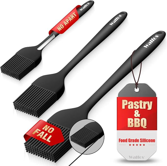 Walfos 3 Size Basting Brush, 600°F High Heat Resistant Silicone Pastry Brushes for BBQ, Baking, Kitchen Cooking, Desserts- BPA Free&Dishwasher Safe