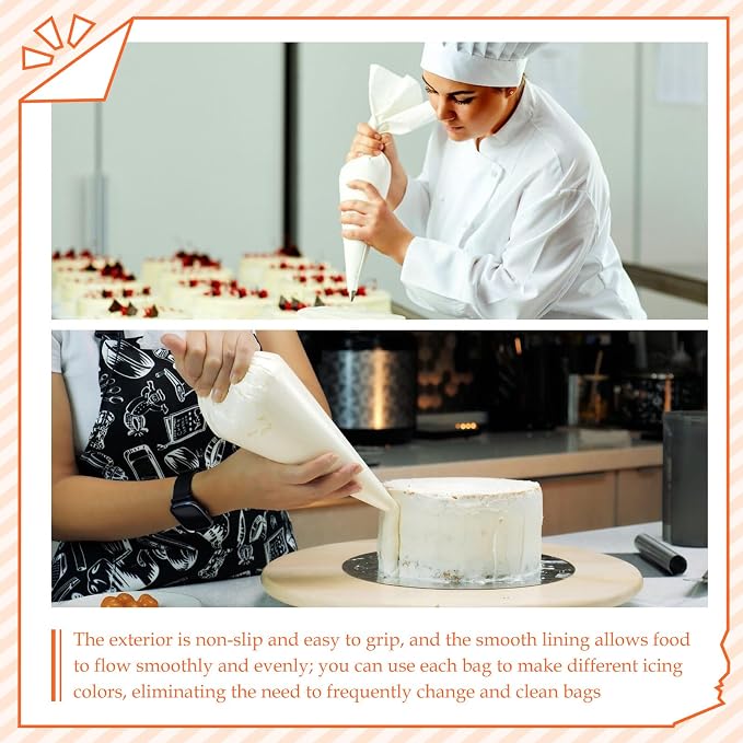 4 Pcs White Cloth Frosting Bags with Plastic Coating 24" Reusable Piping Pastry Bags Large Canvas Cake Decorating Bag Icing Piping Bag for Frosting, Icing, Cakes, Cupcakes, Cookies
