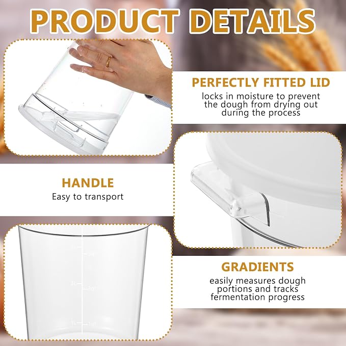 4-Piece Dough Fermentation Buckets with Lids - Dual Sizes (2Qt & 4Qt) Clear Baking Fermentation Tubs, Airtight Dough Proofing Containers for Bread, Pizza, Sourdough & Overnight Cold Ferment
