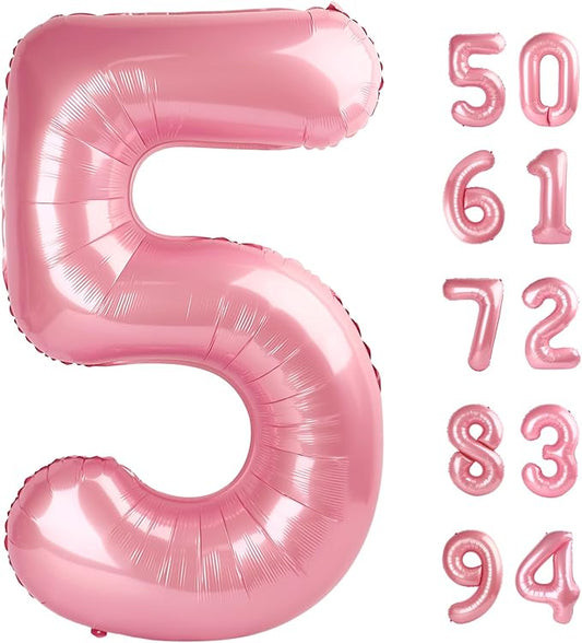 Pearlescent Pink 5 Balloon, Number Balloons 40 Inch, 5th Birthday Balloon Decorations, Pastel Pink Party Supplies, 5 Number Balloons, Number 5 Balloon