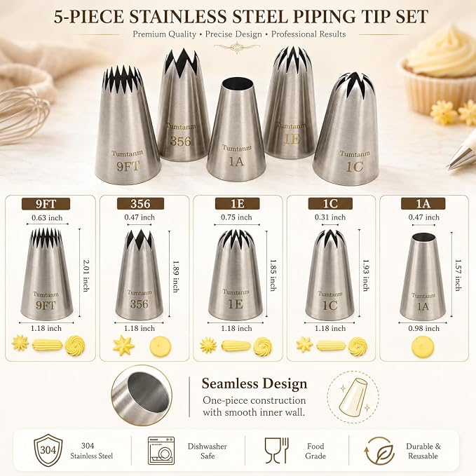 Piping tips large Cake Decorating tools, 5 pack Cake piping Nozzles Tips Kit - DIY Icing Nozzle Tool for Cupcakes