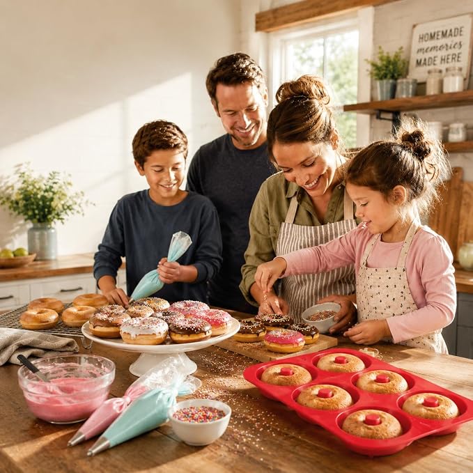 Mrs. Anderson's Baking Silicone Donut Pan, 6 Cup, European-Grade Silicone Bakeware, For Donuts And Dessert Rings