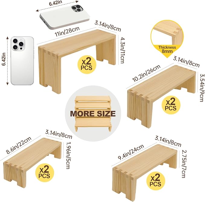 Yikaroeli 2 Set Large Wooden Cupcake Stands Wood Display Risers Dessert Table Display Set Cake Stand Display Shelf 4Tiered 8Pcs Racks Food Risers for Party
