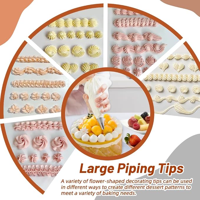 9PCS Large Piping Tips Set,Balanced variety Cake Decorating Tips with brush | for all skill levels baker,Traditional Standard Tips Baking Tools for making Cupcakes,cookies,Cake Decorating
