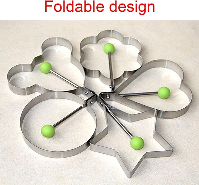 Stainless Steel Egg Molds, 5 Pack 3.5 Inch Different Shape Silver Egg Ring Molds for Cooking and Griddle of Flapjack, Bread and Chocolate