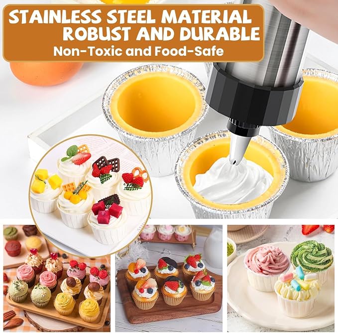 Cookie Press Gun Black - Spritz Cookie Press Kit with 13 Discs & 8 Piping Tips | Perfect for Thanksgiving Christmas, Baking & Cake Decorating