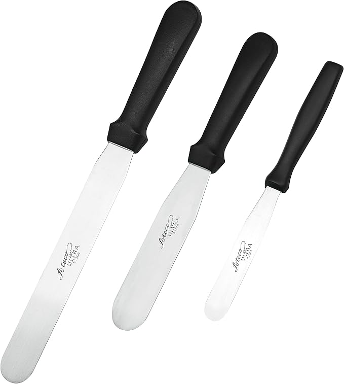 Ateco Ultra Straight Spatula 3 Piece Set; 1304 - 4.5 Inch, 1306 - 6 Inch, and 1308 - 8 Inch, Stainless Steel Blades,Silver