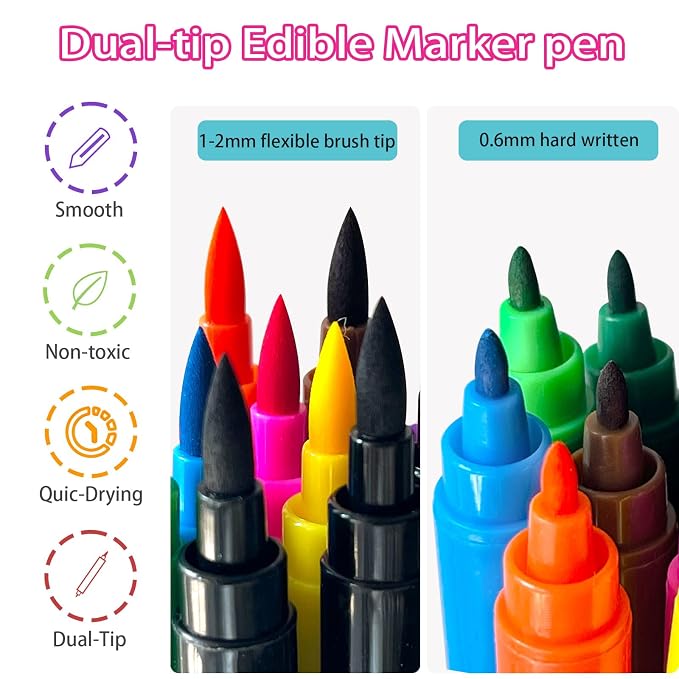 Edible Markers for Easter Eggs Decorating- 12PCS Edible Marker Food Coloring Pens Set Drawing Double Side Writers Tools for Cake Decorations, Cookies, Frosting, Macaroons, Chocolate