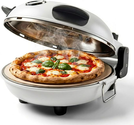 Cook With Color Electric Countertop Pizza Oven, Indoor Crispy Crust Pizza Maker, 12 Inch Pizza Oven with Ceramic Stone, Heats up to 800°F, Dual Temperature Control, Includes Pizza Peel, Off White