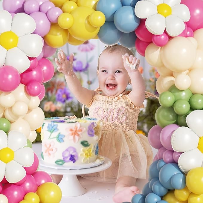 Daisy Flower Spring Balloon Garland Arch Kit, Rose Pink Yellow Green Blue Purple Flower Balloons for Baby in Bloom Baby Shower Floral Daisy Theme Birthday Party Decoration