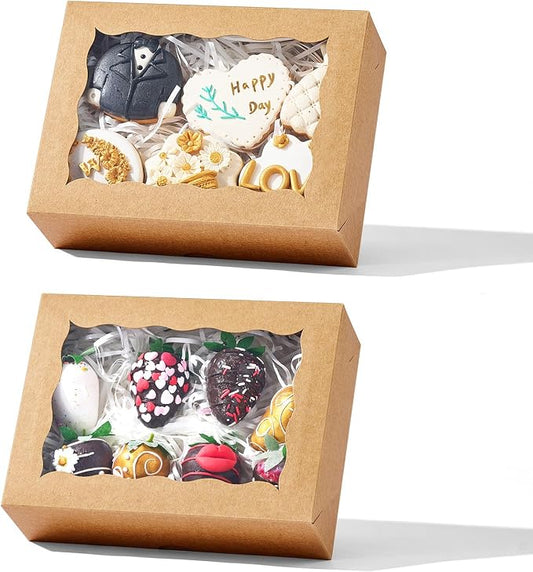 25 Pcs8 x6 x2.5 Brown Cookie Boxes with Window, Gift-Ready Pastry Box for Chocolate Strawberries, Macarons, Truffles, Perfect for Thanksgiving Day,Father's Day, Christmas Party Favors