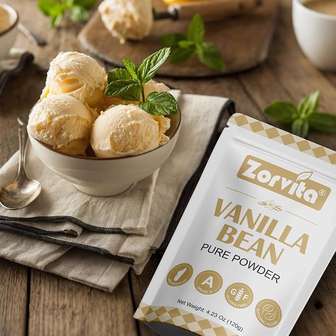Zorvita Madagascar Vanilla Bean Powder 4.23 Oz Pure Ground Grade A Vanilla Bean Gluten-Free No Additives or Sugar Great for Baking Coffee Smoothies Desserts 120g