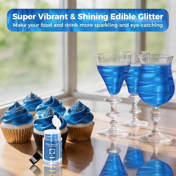 CRPTHE Blue Luster Dust Edible 5g, Edible Glitter for Drinks, Food Grade Glitter Shimmer Sprinkle Powder for Cocktails, Baking, Beverages, Cakes, Strawberries, Cookies, Fondant, Vegan