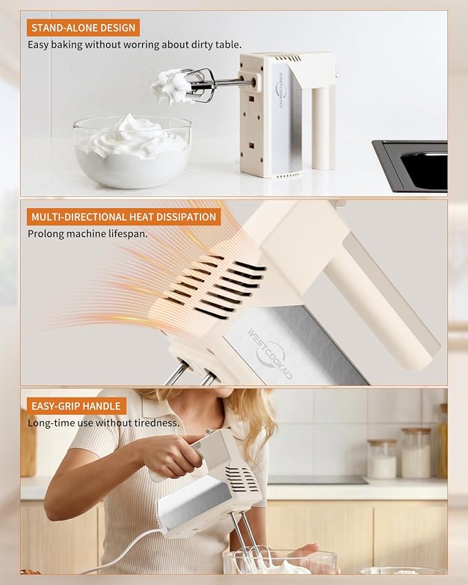 Hand Mixer, 5-Speed Electric Mixer Handheld With 200W Turbo Ultra Power, 4 Stainless Steel Accessories Whipping Egg Cream, Lightweight Hand Mixer For Baking Cake, Gifts For Women Mother