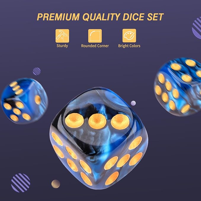24 of Pack 16MM 6 Sided Dice Set,Two Colours D6 Game Dice Set, 6 Sided Standard Dices for Yahtzee, Bunco or Teaching Math,with Portable Dice Pouch(Blue and Black)