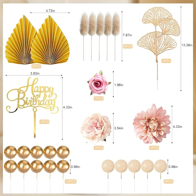 27Pcs Bohemian Cake Decoration Bohemian Cake Topper for Birthday Party Supplies
