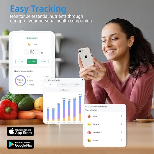 Smart Food Scale with Nutritional Calculator, Lepulse Digital Kitchen Scale, Free App with 24 Nutrients Tracking, Calorie, Fat, Carbs & Protein, Premium Stainless Steel, TFT Display, 11lb