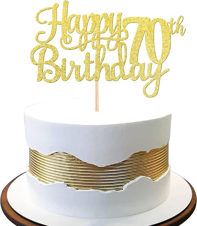 1 PCS Happy 70th Birthday Cake Topper Gold Glitter Cheers to 70 Years Birthday Cake Pick Seventy 70 Fabulous Cake Decoration for Happy 70th Birthday Anniversary Party Decorations Supplies