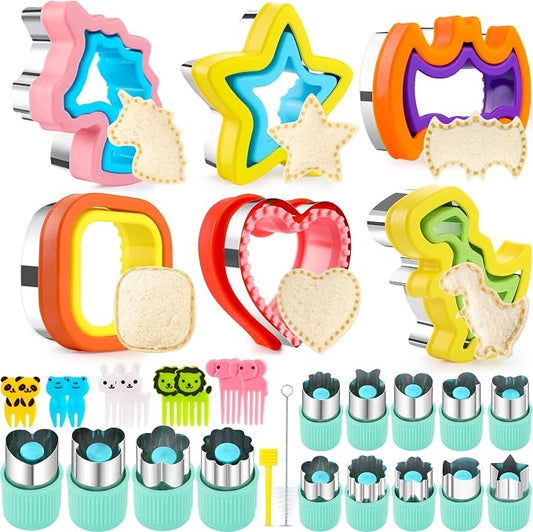 32PCS Sandwich Cutter and Sealer Set Sandwich Cutter for Kids, Vegetable Fruit Cutter Shapes with Food Picks for Kids School Lunch Bento Box Accessories Cookie Cutters | Sandwich Cutter and Sealer Cookie Cutter Fruit Cutters Shapes Sandwich Maker Bread...