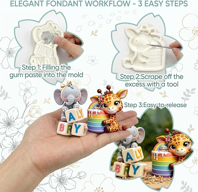 2Pcs 3D Elephant Giraffe Silicone Molds, Jungle Animal Cake Decorating Fondant Molds for Cake Decorating, Gum Paste, Birthday, Chocolate, Candy, Resin, Flexible Paste Pastry Baking Tool