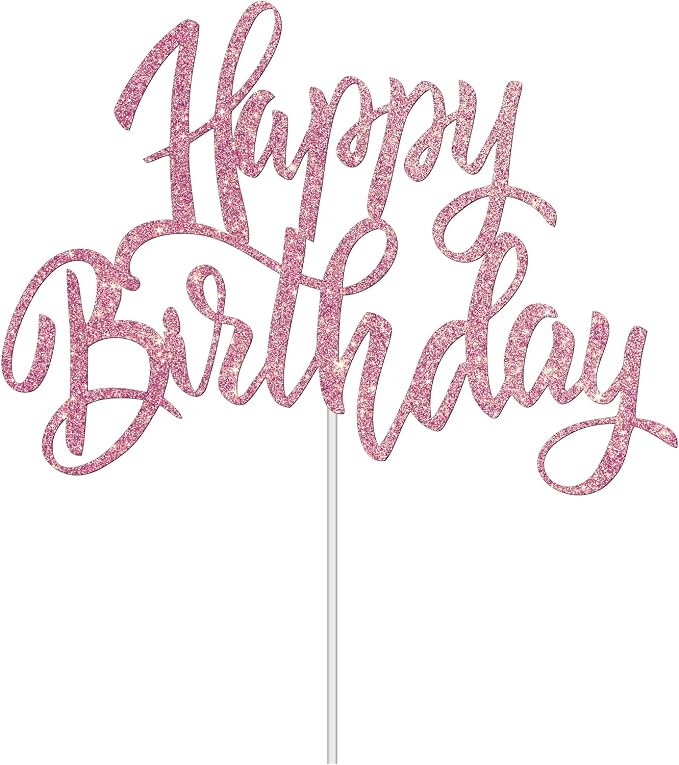 Happy Birthday cake decorations, Birthday party supplies, rose gold glitter letters, cake topper