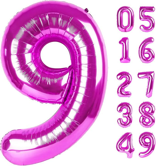 Rosy Purple 9 Balloon, Number Balloons 40 Inch, 9th Giant Birthday Decorations for Girls, 19th 29th Party Decorations Supplies, Number 9 Balloon