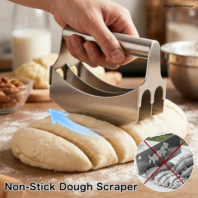 Professional 3-Blade Dough Cutter Bench Scraper | Non-Stick Baking Tools for Pasta Making Home Bakery| Stainless Steel Food Scraper Pastry Blender Kitchen Gadgets