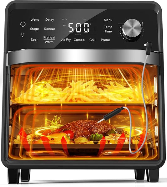 Nuwave Plug-In Grill Air Fryer Oven Combo w/Sheath Heaters, Authentic Char Flavor, 2026 New Convection System, 2X More Even, 100 Presets, Smarter Probe, 50-550°F, Stainless Steel