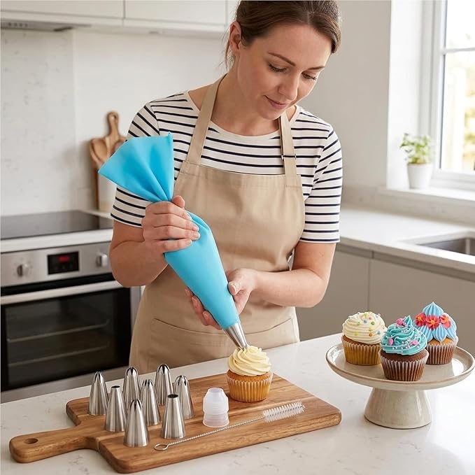 15 pcs Piping Tips Set, Large Piping Tips for Cake Decorating, Professional Pastry Making Tools with Reusable Bags, 12 Nozzles and Accessories for Cupcake and Cookie Design