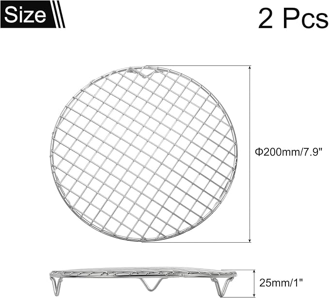 uxcell 2 Pcs Round Cooking Rack with Legs, Dia 7.9 Inch 304 Stainless Steel Barbecue Grill for Cooking Baking Barbecue Air Fryer Racks, Silver