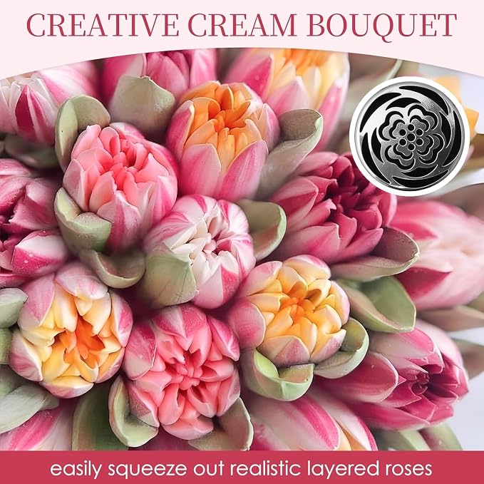 Russian Piping Tips Set, 8 Flower Patterns, Stainless Steel, Extra Large Bouquet Cream Nozzles for Cake Decorating