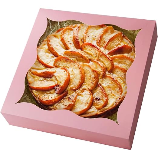 qiqee Auto-pop Up Pink Pie Boxes with Window 24Packs 12x12x3 Inch Cookie Donut Bakery Box