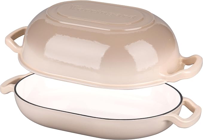 VORRINGARD Enameled Cast Iron Sourdough Bread Oven, Dutch Oven, Loaf Cast Iron Bread Pan for Homemade Bread Baking, Meatloaf Pan with Lid, 5QT, Latte